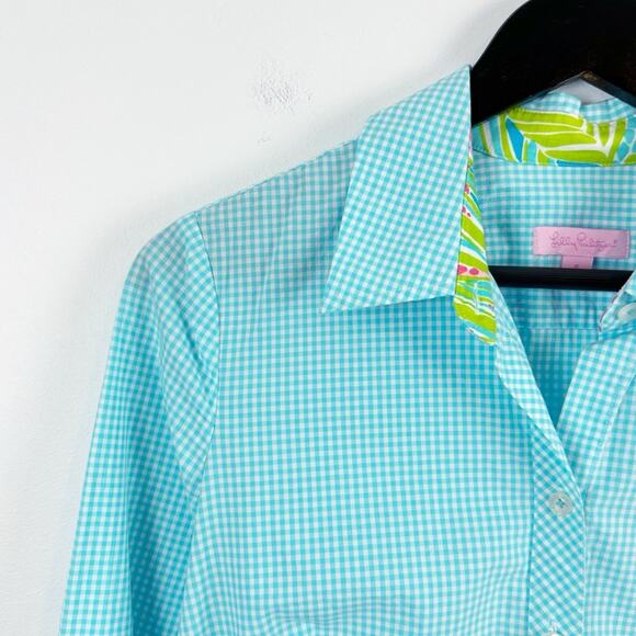 Lilly Pulitzer Blue Gingham Button Down Dress Shirt Size 6 100% Cotton - Picture 3 of 8